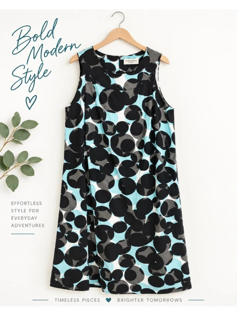 Tweeds Nomad Aqua Black Abstract Sleeveless Dress 16W